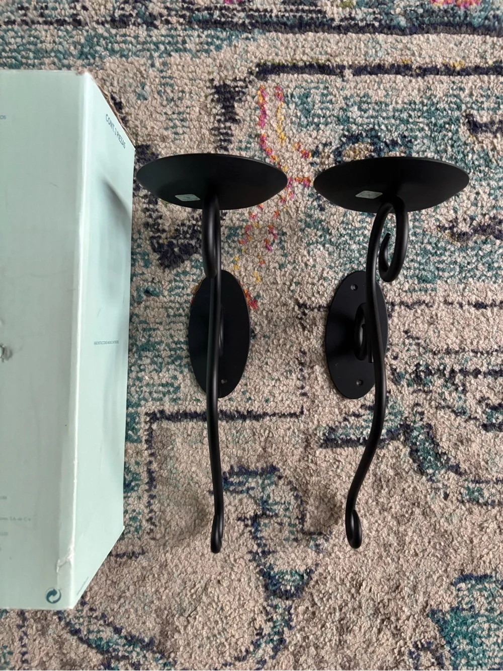Vintage PartyLite Black Wrought Iron Scrollwork Candle Wall Sconces - Set of 2